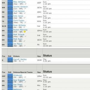 My Autodrafted Fantasy Football team