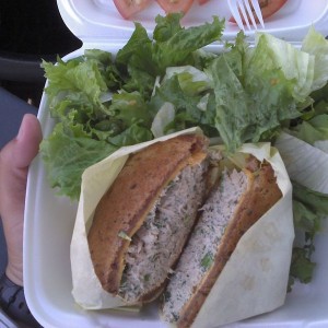 Tunamelt on rye with salad