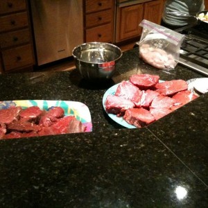 Dinner filet mignon and tenderloin with fried lobster tails, scallops and f