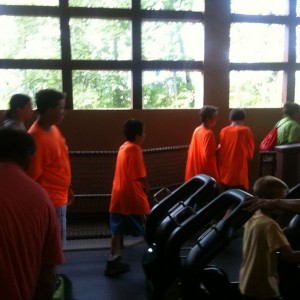 Today's challenge: Kidnap a kid from the group of 50 wearing the neon 