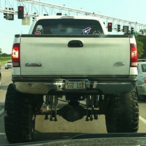 Crew cab, long bed, ridonkulift...and bald ass mall crawled tires