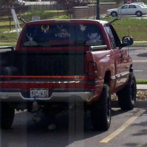 Omfg wtf redneck. Rubber antlers, camo ball sac, redneck stickers, angler s