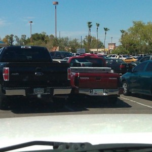 Look at this D-bags park job in the Ferd.. my friends gf's red 5 lug S