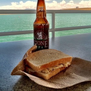 Doesn't get much better than this. Stone, chicken sandwich and a 75 fo