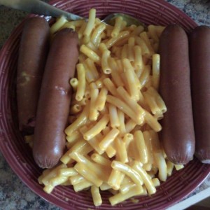 Mac n cheese with hot dogs for dinner.....yum