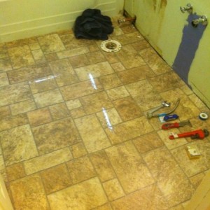 New floor in. Toilet goes in next