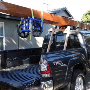 kayak after pushing onto the rack with rollers