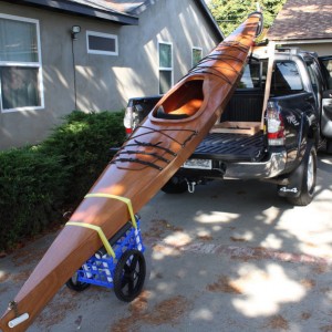 kayak with dolly and front end on rollers