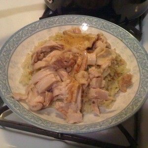 Hainan chicken over fragrant ginger rice