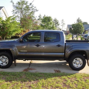 In the driveway.