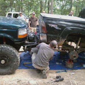F-250 holding up a toyota. Fixing a rear diff