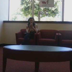 Cute girl at the bank