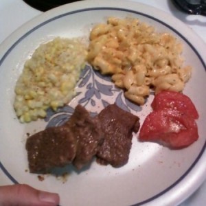 Deer meat homemade cream corn mac n cheese and maters mmm