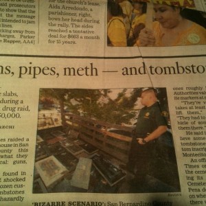 Damn tweekers' That's where the grave marker went.