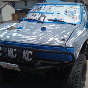 The 88 is taped, and ready for paint. Taking a break from the sun before we