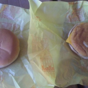Ordered a double cheeseburger and got 2 singles. Haha