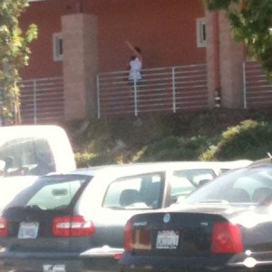 So cool. Finds a quiet side of the campus where she can take pictures of he