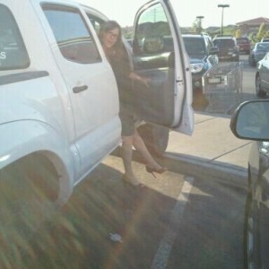 Front tire on curb, wife in dress = JUMP!