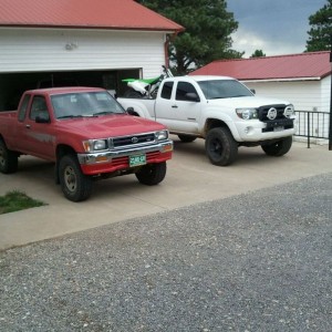 My old red toyota and my newer white tacoma