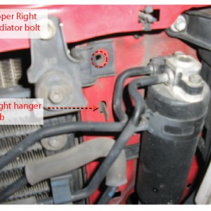 Lower right radiator bolt