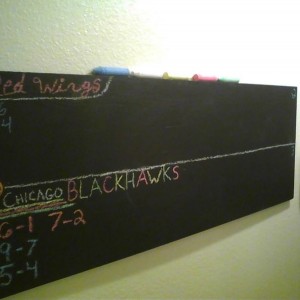 Used that blackboard paint from home depot to make a scoreboard for the new