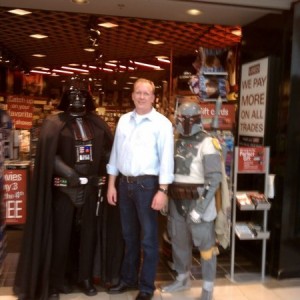 Apparently, Darth and Boba got drug to the mall also.