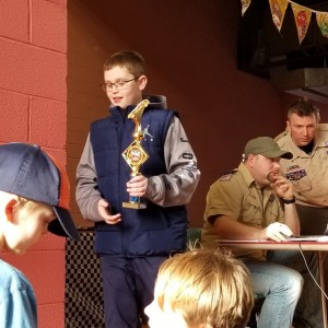 Jacob winning 1st place in Pinewood derby