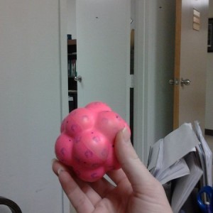 This ball, thrown just right at the white door on the left = straight towar