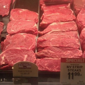Steak. There was not a steak in this display case that was under an inch th