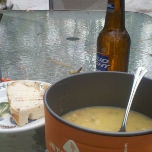 Power is out. Broke out the jetboil and heated up some white bean chicken c