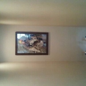 This was my wife's idea. My antlers will be mounted above it come Wedn