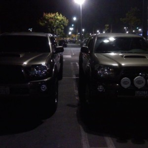 My buddy's Pyrite Mica TRD Sport DCLB on the right parked next to anot