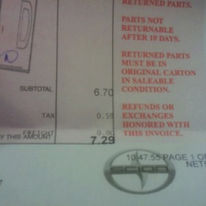 7.29 JUST for that square cover piece that goes over the middle bumper piec