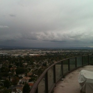 Rain is coming in out over the airport