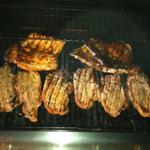 Late dinner...New York steaks and ribs on da grille!