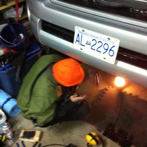 The oned armed bandit working on my truck!