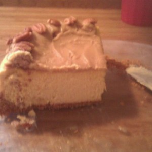 Pumpkin pecan cheese cake with a caramel fronting