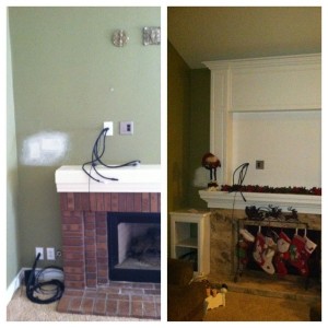 Fireplace remodel. Before and after. TV goes in this weekend.