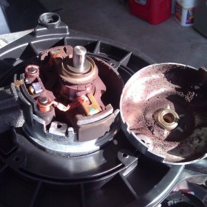 Old squeaky blower motor full of metal shavings