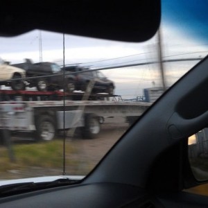 A whole car carrier full of 80's Toyota pickups. All extremely clean. 