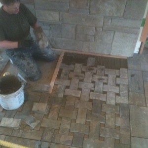 Slate basketweave hearth started