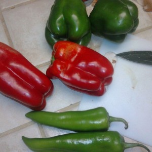 Couple bell peppers and a couple anaheim chiles