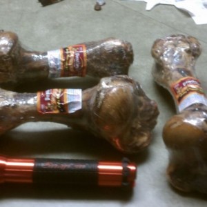 Dog treats, for comparison that flashlight is almost a foot long.