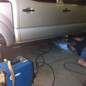 Welding on my used sliders. Thanks MonkeyProof!