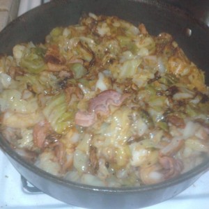 Here you go said cabbage fried in BACON