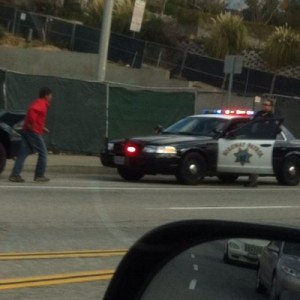 I was watching this and dude in redshirt popped out of his truck when CHP w