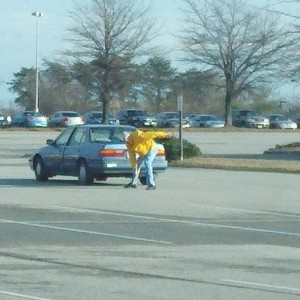 Always good to stretch good before you walk across the parking lot. Went on