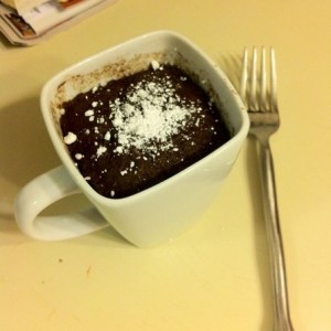 Coffee mug cake with powdered sugar!