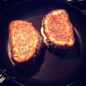 Finished product fried eggs on whole grain grill cheese style Soooo dam goo