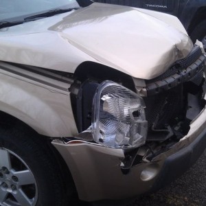 Wife got into an accident, luckily car took all of the impact and not her.